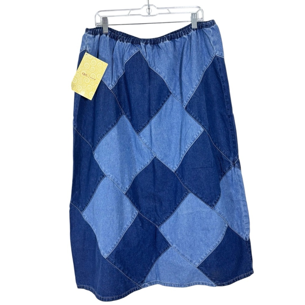 Denim & Co Patchwork Denim Skirt Boho 2X - Picture 2 of 8